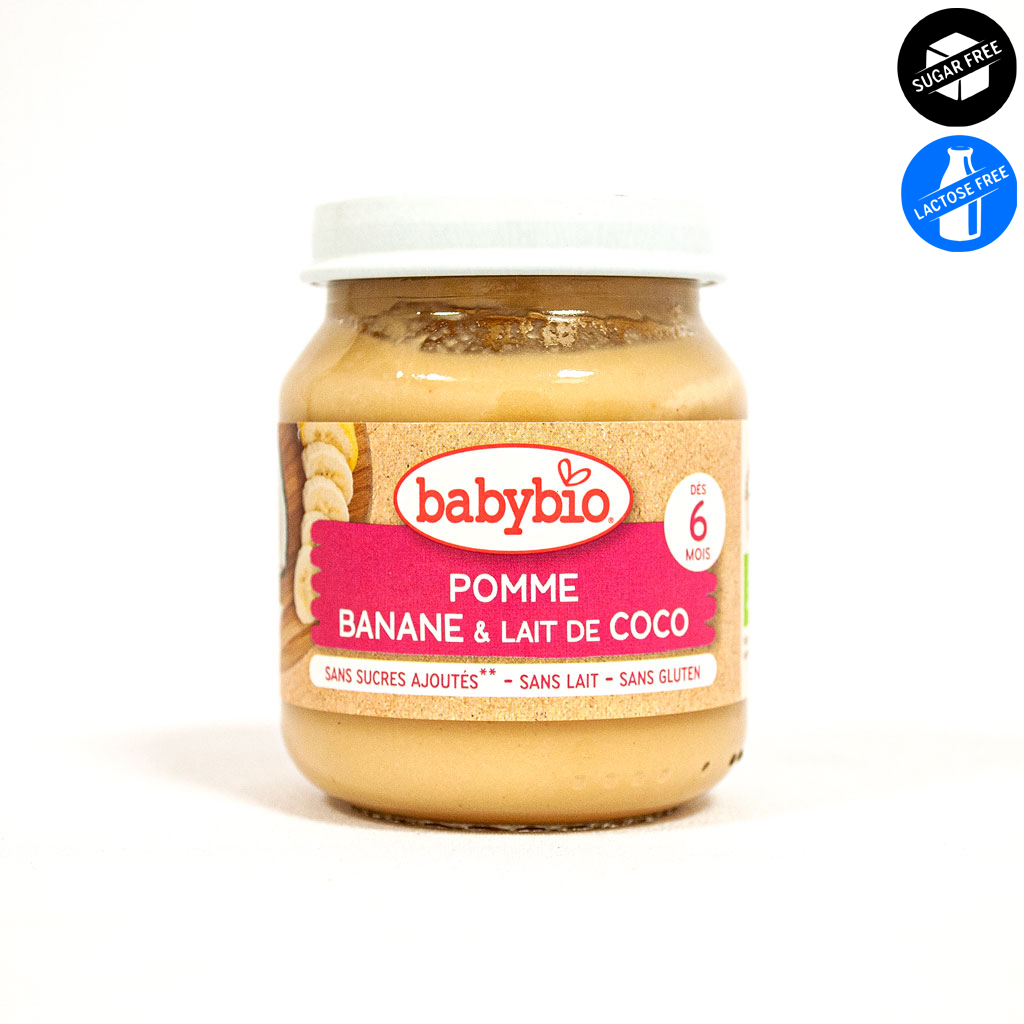 БИО плодово пюре ябълка, банан и кокосово мляко след 6-ия месец 130 g, Babybio.jpg