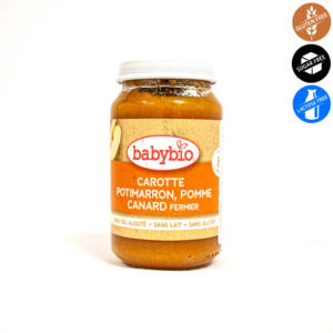 БИО плодово-зеленчуково пюре с патешко месо, моркови, тиква и ябълки след 8-мия месец 200 глин, Babybio.jpg