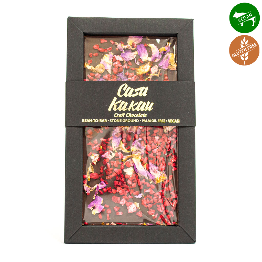 Занаятчийски шоколад с листенца българска роза и малина 70 g, Casa Kakau.jpg